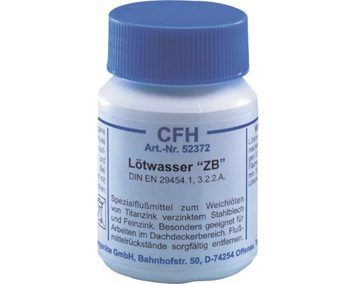 Lötwasser in einer Kunststoffflasche mit blauem Deckel