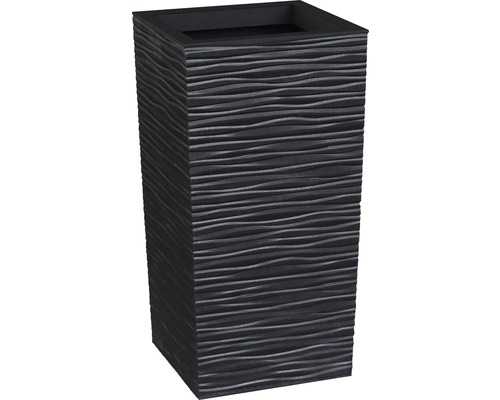 Pflanzvase recyceltes Kautschuk 34 x 34 x 66 cm schwarz inkl. Erdbewässerungssystem Blumentopf mit Wellenstruktur