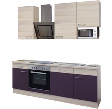 Flex Well Küchenzeile mit Geräten Focus 220 cm Frontfarbe akazie aubergine matt Korpusfarbe akazie zerlegt-thumb-4
