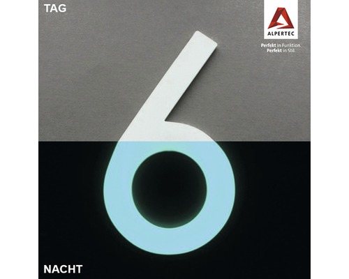 Hausnummer 6 Nachtleuchtend glow in the Dark selbstleuchtend