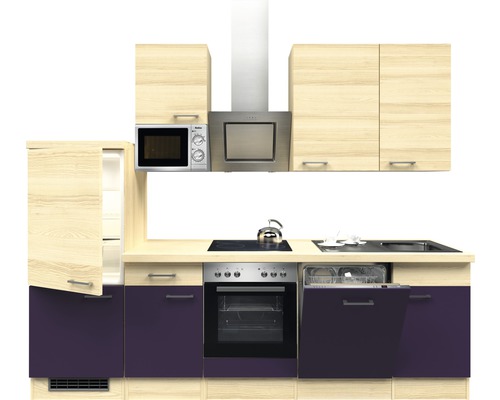 Flex Well Küchenzeile mit Geräten Focus 280 cm akazie aubergine matt zerlegt Variante reversibel