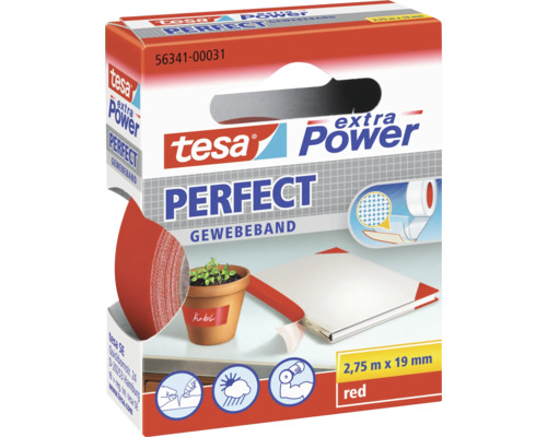 tesa extra Power Perfect Gewebeband rot 2,75m x 19mm Tesa Extra Power Perfect Gewebeband, 2,75 m x 19 mm