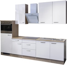 Flex Well Küchenzeile mit Geräten Valero 280 cm Frontfarbe weiß hochglanz Korpusfarbe sonoma eiche zerlegt-thumb-5