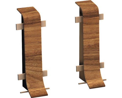 Prinz Verbinder für Klemm-Sockelleiste mit Kabelkanal Nussbaum rot 50 mm Zwei Sockelleisten mit Holzstruktur und Befestigungsclips