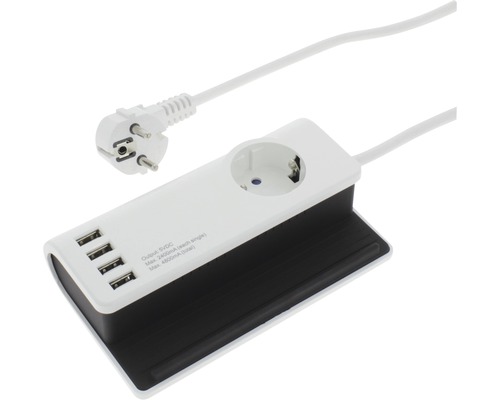 USB Docking Station 4x USB + Halter für Tablet und Smartphone + 1x Schutzkontaktsteckdose