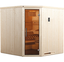 Ecksauna mit Glastür und Saunasteuerung