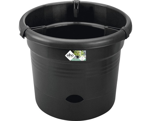 Schwarzer Pflanzkübel aus Kunststoff mit Wasserablauf