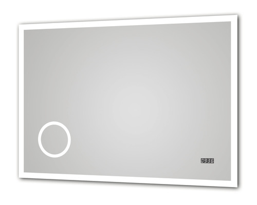 Rechteckiger Spiegel mit Beleuchtung, digitaler Anzeige und Touch-Sensor