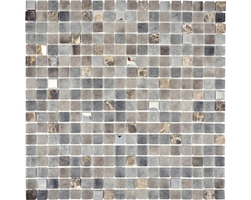 Mosaikfliese mit quadratischen Steinen aus Glas und Naturstein