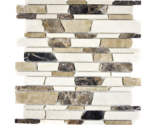 Natursteinmosaik MOS Brick 295 27,5x30 cm beige/braun Mosaikfliese aus Naturstein für Wand- und Bodenbeläge