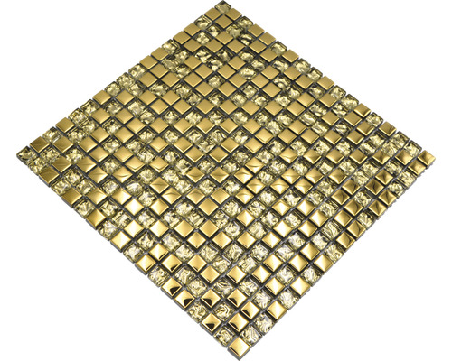 Quadratische Mosaikfliese aus Glas und Metall