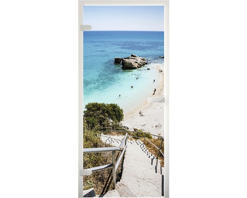 Rollo mit Strandmotiv, Treppe, Sandstrand und Meer