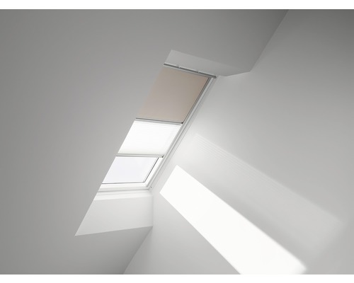 VELUX Vorteils-Set Verdunkelungsrollo uni beige und Faltstore Plissee weiß manuell Rahmen aluminium DFD M06 4556S