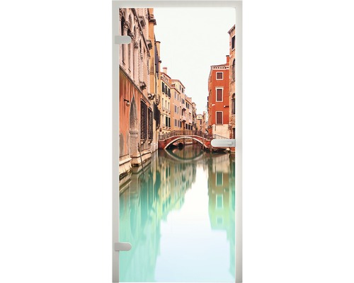 Glastür mit Venedig-Motiv, Kanal und Gebäuden