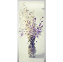 Glastür mit Blumenstillleben
