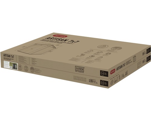 Verpackung eines Keter Artisan 7x7 Gartenhauses