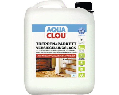 AQUA CLOU Treppen- und Parkettlack seidenglänzend farblos 5 L Aqua Clou Treppen plus Parkett Versiegelungslack in einem Kanister