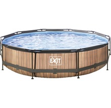 Aufstellpool mit Holzoptik und Wasser