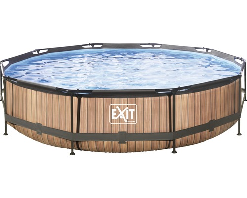 Aufstellpool mit Holzoptik und Wasser