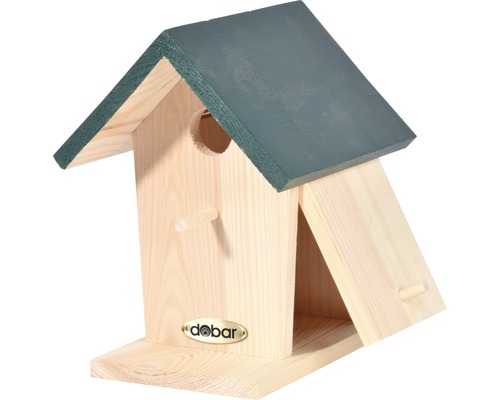 Vogelhaus aus Holz mit grünem Dach
