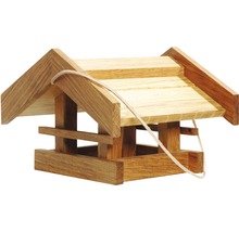Vogelhaus aus Holz mit Seilaufhängung