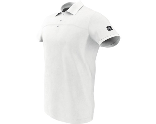 Weißes Poloshirt mit kurzer Knopfleiste und Logo auf dem Ärmel