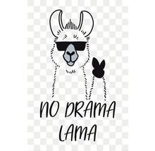 Illustration eines Lamas mit Sonnenbrille und der Aufschrift ''No Drama Lama''.