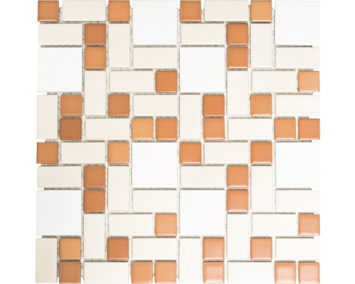 Keramikmosaik BS 119 31,5x32 cm mix weiß/braun/beige Mosaikfliese aus Keramik mit quadratischen und rechteckigen Elementen