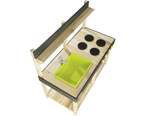 Spielküche aus Holz mit Spüle und Kochfeldern für Kinder