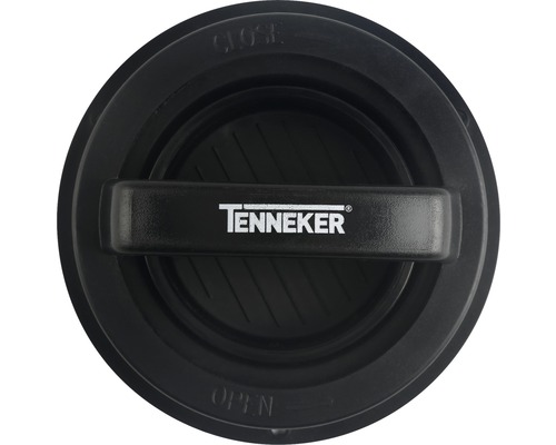 Tenneker Logo auf einem runden Deckel mit Öffnungs- und Schließmechanismus