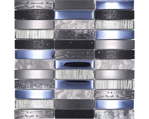 Glasmosaik NIGHT 58X mix schwarz/silber 29,8x29,8 cm Mosaikfliese mit unterschiedlichen Texturen und Materialien