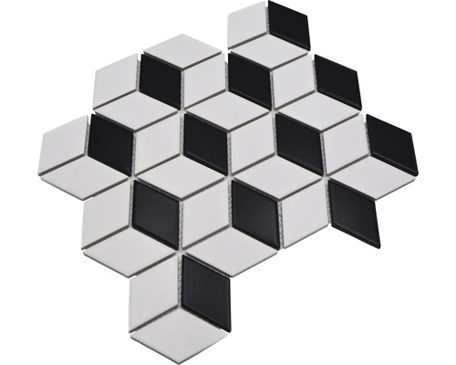 Mosaikfliesen in Schwarz und Weiß mit Würfelmuster