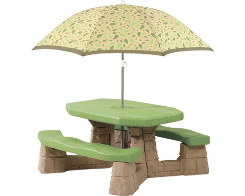 Kinder-Picknicktisch Step2 Kunststoff 183x109x104 cm grün-braun Kindersitzgruppe mit Sonnenschirm für den Garten