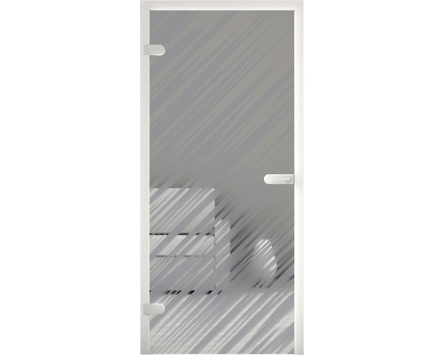 Badezimmertür mit satiniertem Glas und weißem Rahmen