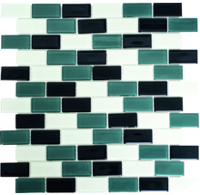 Mosaikfliesenmuster mit rechteckigen Glasfliesen in schwarz, grün und weiß
