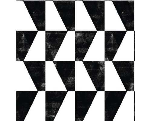 Geometrisches Muster mit Dreiecken und Quadraten in Schwarz und Weiß.