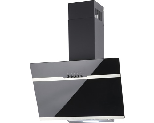 Dunstabzugshaube aus Glas und Metall mit Bedienknöpfen