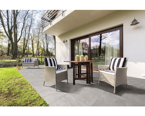 Feinsteinzeug Terrassenplatte Alpen Grigio rektifizierte Kante 60 x 60 x 2 cm