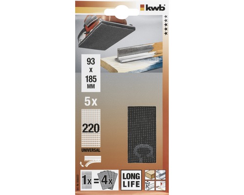 Klett-Schleifpapier 93 x 185 mm, Körnung 220, 5 Stück, für Schwingschleifer