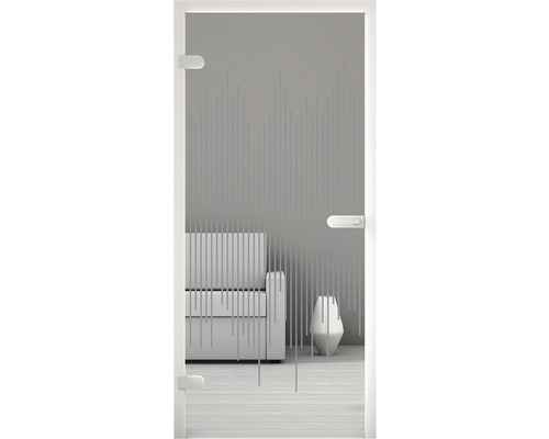 Glastür mit Streifenmuster in einem hellen Raum