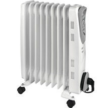 Weißer Ölradiator mit Rollen und Bedienelementen