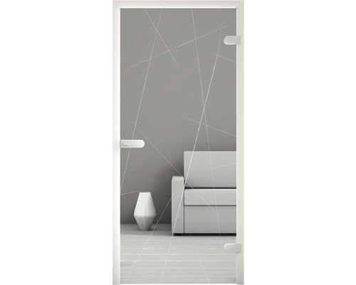 Glastür mit linearem Muster vor Wohnbereich