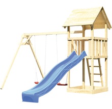 Spielturm aus Holz mit Schaukel und Rutsche