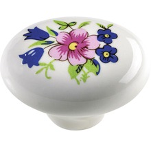Möbelknopf aus Keramik mit Blumenmuster