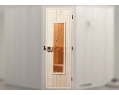 Sauna Türelement Weka gedämmt mit Isolierglas 174x51x67 cm Holzsaunatür mit Glaseinsatz und Bedienfeld