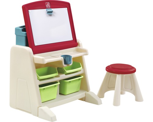 Spieltisch Step2 Flip & Doodle Easel Desk 51x34x71 cm mit Hocker Kindermalstaffelei mit Hocker und Stauraum