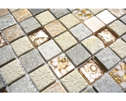 Mosaikfliese mit Stein- und Glasoptik