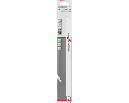 Bosch Stichsägeblatt S1222VF BIM zum Schneiden von Holz und Metall, 300 mm lang, Zweierpackung