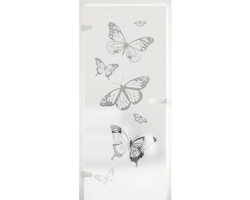 Glastür mit Schmetterlingsmotiv