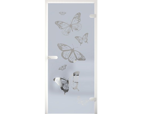 Ganzglastür mit Schmetterlingsmotiv